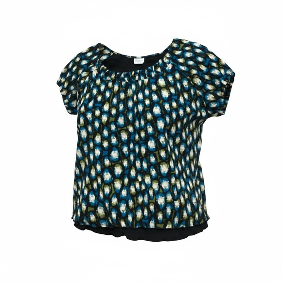 Worthington Tops - Worthington Womens XL Blue Green Abstract Print Short Sleeve Lined Blouse